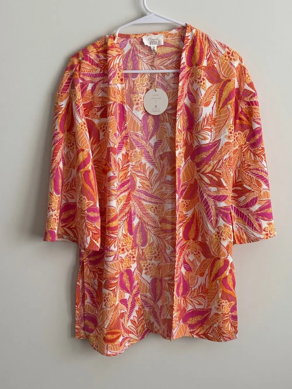 Hippie Rose Leaf Print Duster Cardigan XS Open Front Boho NWT